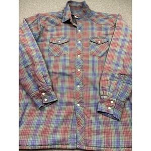 Wrangler Mens Quilted Lined Plaid Western Pearl Snap Shirt Jacket Red Purple XL